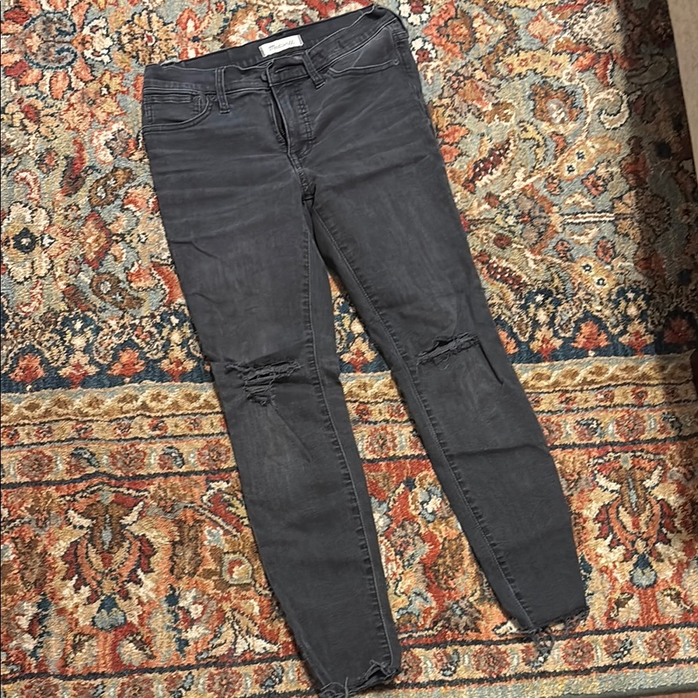Madewell Black Distressed 9” hi rise skinny jeans